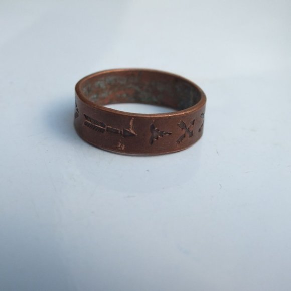 Copper Symbols Ring Band, Western Boho Style Vintage Jewelry, Size 6 3/4 - Picture 2 of 6